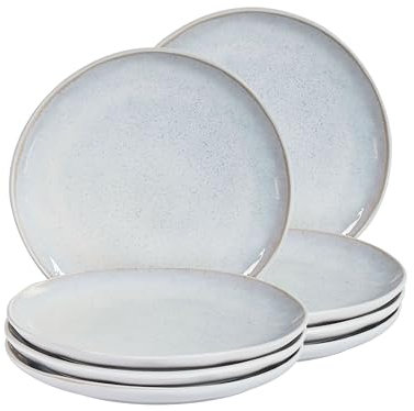 Set di 8 piattini da dessert in gres caolino lavorato a mano con smalto reattivo grigio chiaro