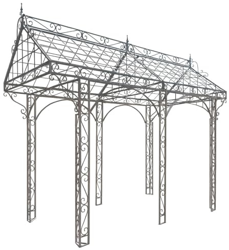 Gigantisches Garten-Gazebo „Garten Eden“ – Antik-Stahl Pavillon im Used-Look, 340 cm H × 420 cm B × 180 cm T, romantischer Outdoor-Pavillon für Terrasse, Garten & Park