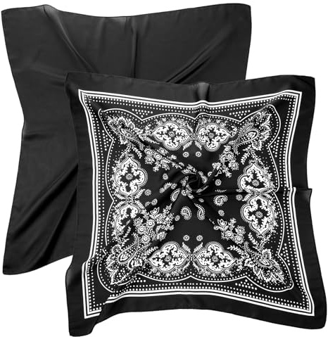 Dimeho 2 Stück 70 cm Satin-Kopftuch, quadratische Satin-Kopftücher für Damen, Seide, Bandana, Haarschal, Halstuch, Halstuch für Mädchen, Mehrfarbig, Einheitsgröße Halloween