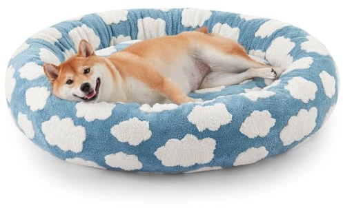 JOEJOY Donut Dog Bed Medium Size Dog, Cute Round Calming Pet Bed with Removable Washable Cover, Orthopedic Puppy Bed with Jacquard Shaggy Plush & Non Skid Bottom