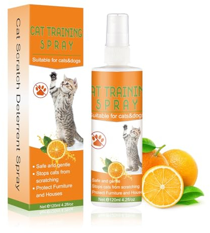 QEEROYO Cat Deterrent Spray, 120ml Cat Repellent Spray, Anti Scratch Cat Spray, Natural Cat Training Spray for Indoor & Outdoor Use, Suitable for Plants, Furniture, Floors