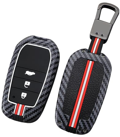 TECART Autoschlüssel Hülle Passt für Toyota Yaris Corolla C-HR Camry Prius Prado RAV4 Cruiser Highlander Metall Schlüsselhülle Silikon Kohlefaser Muster 3 Tasten Schutzhülle Schlüsselhülle -Kurz A