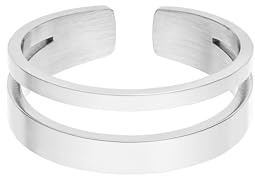 Purelei Anello regolabile Soulbond – Anello regolabile con cinturino a doppia fila, in acciaio inox placcato oro 14 K, placcato oro rosa 18 carati o argento, impermeabile (taglia 56-60), Acciaio