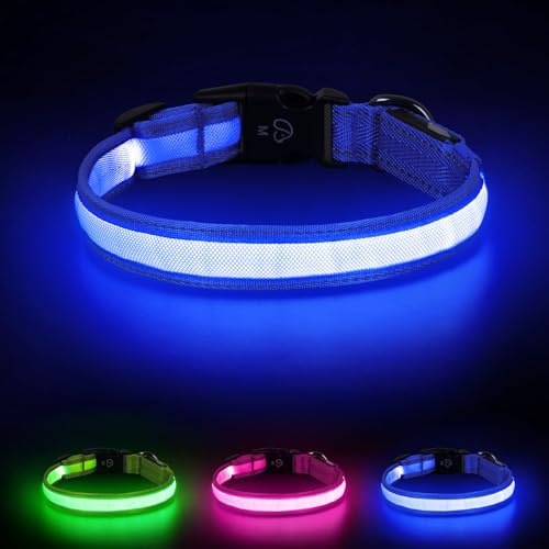 Sugiifamy Leuchthalsband Hund, Hundehalsband Leuchtend für kleine und große Hunde - LED Halsband Hund Aufladbar, Langlebig & Wasserdicht Leuchthalsband für Nachtspaziergänge (Blau, L)