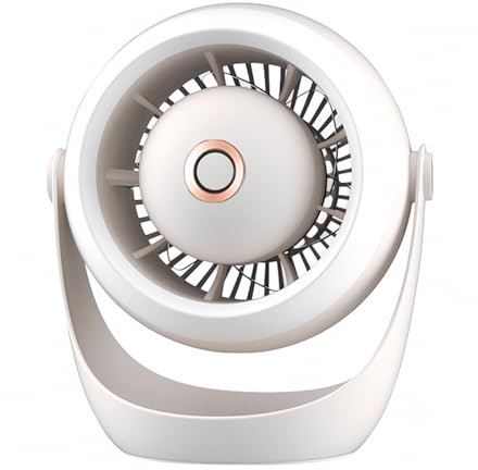 Ventilatore da tavolo portatile ricaricabile – Circolatore d'aria oscillante a 360° ultra silenzioso con luce notturna per grandi spazi, design compatto da tavolo