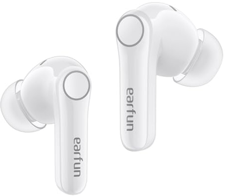 EarFun Pro 4+ Adaptiva brusreducerande öronsnäckor, brusreducerande hörlurar Bluetooth 6.0 dubbla drivare, Qualcomm aptX Lossless Snapdragon Sound, 6 mikrofoner AI CVC-samtal Hi-Res-ljud, LDAC, 54H