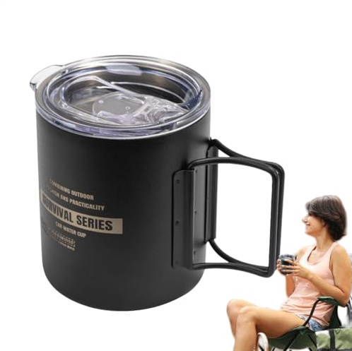 Campingmugg i rostfritt stål, campingmugg i rostfritt stål | mjölkkopp med fällbart handtag och lock, bärbar 320 ml mugg för kaffe, mjölk, juice, te och andra kalla eller drycker