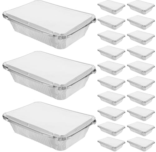 NUOBESTY Lot de 25 Barquettes en Aluminium 1000 Ml avec Couvercle Plats Aluminium Jetables Résistants Chaleur et Froid Boîtes Alimentaires Hermétiques pour Barbecue Cuisson et Repas à