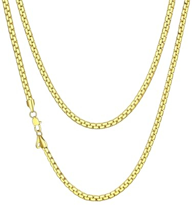 Richsteel Mens Necklace Silver/Gold/Black Plated Flat Box Chain Stainless Steel Link Chains 2/4/6mm Width, Minimalist Hip Hop Jewellery 14-30Inches Length(Gift Wrapped)