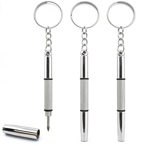 3 PCS Mini Portable Screwdrivers for Glasses, 3-in-1 Keyring Eyeglasses Repair Kit Flat Head Phillips Hex Handy Tiny Screw Drivers for Sunglasses, Small Electronics