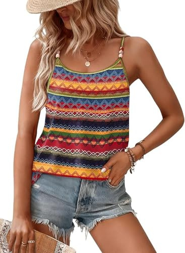 ABINGOO Camiseta Sin Mangas para Mujer Verano Sexy Camisola de Tirantes Suelta Floral Blusa Shirt