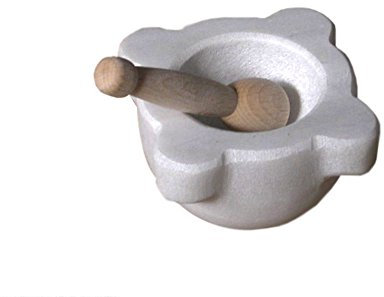 Mortier de cuisine ou de pharmacie en marbre blanc avec pilon en bois White Marble Mortar 7 cm
