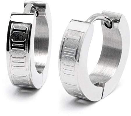 Edelstahl Herren Ohrringe Klapp-Creolen silber schmal dünn Römische Zahlen 13mm Ø Männerschmuck Männergeschenk