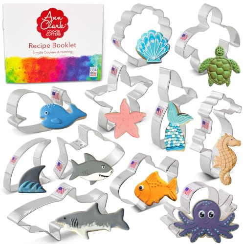 Ann Clark 11-Pc. Under The Sea Cookie Cutter Set, Made in USA, Fish, Shark, Mermaid Tail, Sea Turtle and more