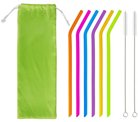 Silicone Cannucce Riutilizzabile Colorato Cannuccia Ecologico Senza BPA Cannucce da Viaggio con 2 Spazzole per Caffè Tè Cocktail Bevande Set di 6 Vari Colori