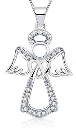 Schutzengel Herz Zirkonia Anhänger mit Halskette 925 Sterling-Silber Engel