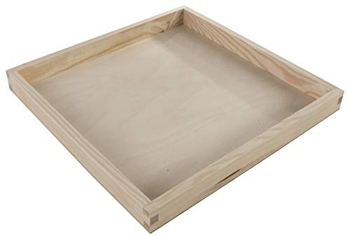 Boîte de présentation carrée peu profonde | Plateau de service | Organiseur de bureau | Grand format 30 x 30 x 3 cm | Bois de pin uni décoratif non traité et non peint