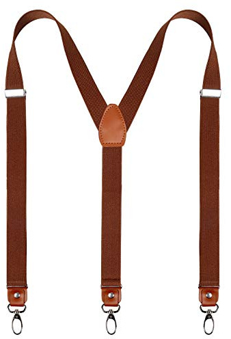 Alizeal Mens 1 Inch Suspender Leather Joint 3 Swivel Hooks, Coffee
