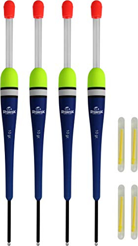 Storfisk fishing & more 4er Set Knicklichtposen Laufposen Blau inkl. 4 Knicklichter zum Nachtangeln, Schnurlauf außen