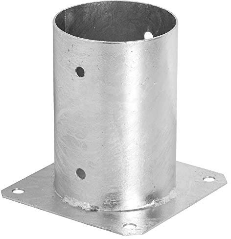 ADGO Support d'ancrage Rond à Visser Base Poteau Ø 80 x 150 mm, pour Béton, Clôtures, Gazebos, Garage, Abris, Tôle Galvanisée Argent Anti-corrosion, 1 pièce