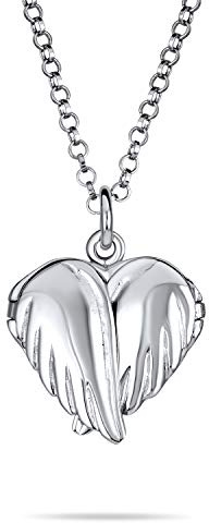 Bling Jewelry Personaliza El Relicario De Recuerdo En Forma De Corazón Con Alas De Ángel Y Plumas En Plata .925 Para Mujeres Y Adolescentes Que Sostiene Fotos Colgante De Collar Personalizable