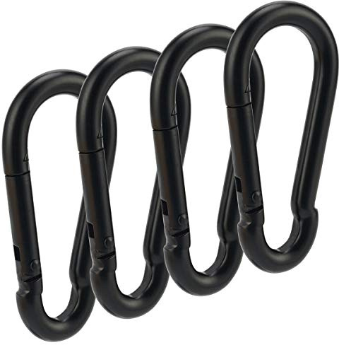 Carabiner Clip Black Spring Snap Hook 3 Inch Steel Link Buckle Heavy Duty 8x80mm 4pcs for Hammock Swing Outdoor Camping Hiking