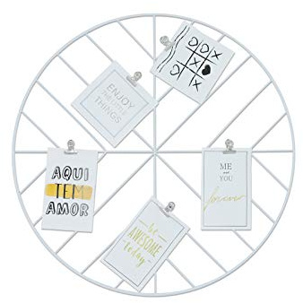 TIME HOME DEVELOPMENT Portafotos múltiple Rejilla metálica para decoración Pared Forma Redonda 45cm (Blanco)