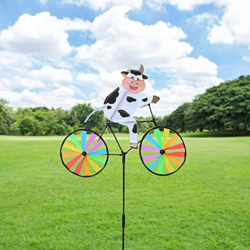 Momola_Home Moulin à Vent Jouet Animal 3D Mignon en Vélo Moulin à Vent Enfant pour Décoration De Jardin, Sculptures De Vent De Bicyclette,Cour Décor Moulin À Vent Pelouse, pour La Décoration (Vaches)