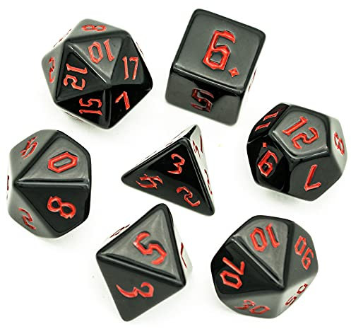 Pen and Paper Würfel Set - 7-teiliges, Midnight Edition, polyedrische Rollenspiel-Würfel, für Dungeons and Dragons (D&D), Das Schwarze Auge (DSA), Aborea, Splittermond, Shadowrun (rot)