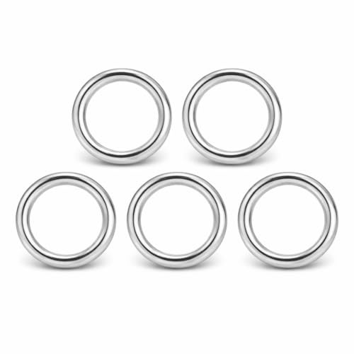 Alomejor 5pcs Runde Ringe Edelstahl Glatt Geschweißter O-Ring für Campinggürtel, Hundeleinen, Hardware
