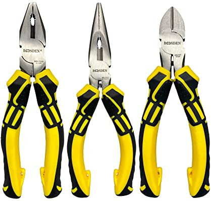 BOOSDEN 3 PCS Pliers Tool Set, 6 Needle Nose Pliers, 6 Diagonal Cutters, 6 Linesman Pliers for Basic Repair, DIY Projects and Home Maintenance