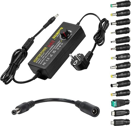 Einstellbares Netzteil, 3V-24V 5A 120W Einstellbares Netzadapter, Universal AC/DC Netzteiladapter,100V-240V AC zu DC Konverter mit 5,5x2,5mm 14 Tipps & Polaritätskabel