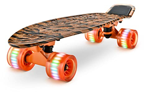 Standard Skateboard Mini Cruiser - 6'' PP Deck Complete Double Kick Skate Board w/ 3.25 Aluminum Alloy Truck, PU Wheels w/LED Light - for Kids, Teens, Adults