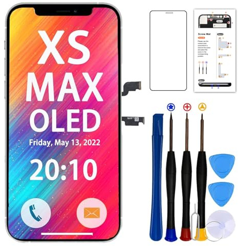 SIMDOG Ersatz-Display für iPhone Xs Max, 3D-Touch-Digitizer-Montage mit OLED-Displayschutzfolie und Reparaturwerkzeug, kompatibel mit iPhone Xs Max 16.5 cm (6.5 Zoll), Modell A1921, A2103, A2104) | 16,5 cm (6,5 Zoll) Full HD, TrueTone programmierbar, Face ID bleibt für A1921, A2101, A2102, A2103, A2104, Werkzeuge