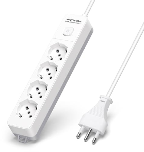 Aigostar Multipresa Ciabatta 4 Posti 3680 W, Cavo 3 m con Interruttore, Bianco/Grigio – Presa Multipla da Scrivania, Casa e Ufficio
