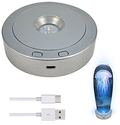 CDIYTOOL Round Rotatable LED Light Base, 8 Light Modes Display Stand, Multicolored Round Display Base for Crystal Statues Glass Ball (Silver)