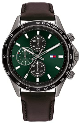 Tommy Hilfiger Reloj Analógico de Cuarzo multifunción para hombre con Correa en piel Marrón oscuro - 1792017
