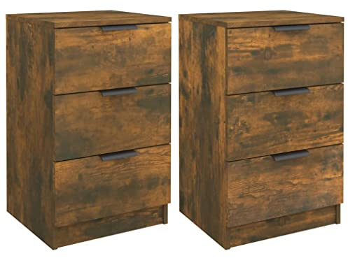 vidaXL 2X Tables de Chevet Tables de Nuit Armoires de Chevet Armoires de Lit avec Rangement Chambre à Coucher Chêne Fumé 40x36x65 cm