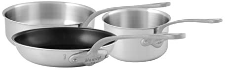 Mauviel M'Urban 3 Tri-Ply Brushed Stainless Steel 3-Piece Cookware Set With Cast Stainless Steel Handles, Made in France