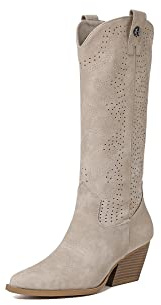 QUEEN HELENA Camperos Botas Texani Perforados con Tacón Western Cowboy Punta Botines con Cremallera Lateral Mujer X28-100, beige, 40 EU