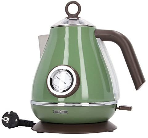 Bouilloire électrique, Bouilloire électrique à thé 1,7 L en acier inoxydable rétro peint avec base rotative à 360 degrés, arrêt automatique et protection contre l'ébullition sèche (Vert foncé)