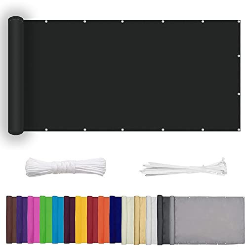 Balkonsichtschutz Schattiernetz 70 x 200 cm Wetterschutz Wasserfest Windfest Sonnenschutz Segel HDPE aus Starken Material für Seite den Balkon Garten Terrasse, Schwarz
