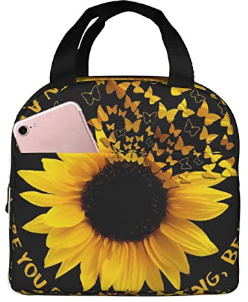 XVBCDFG Girasol sobre fondo negro Bolsa de almuerzo Oficina al aire libre Papel de aluminio portátil Aislamiento grueso y bolsa Bento de mantenimiento fresco
