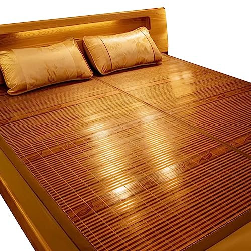 ZHOUXIAO Summer Sleeping Mat Bamboo Cooling Mattress Topper Pad,Straw Mat Summer Sleeping Mats Bed-mat Folding Double-Sided Use Bedroom Cooling for Single Double Bed 1 * 1.9M/39 * 74in