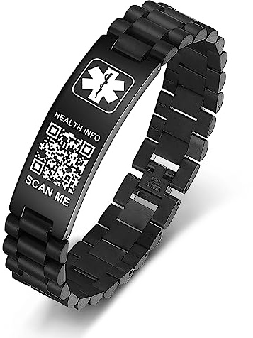 Theluckytag Upgraded Medical Armbänder Männer Frauen mit QR Code Alert ID Armbänder mit Titan Stahl Armband Fits Handgelenke Up 8''-10''-Mehr Raum Benutzerdefinierte Notfall medizinische ID Info