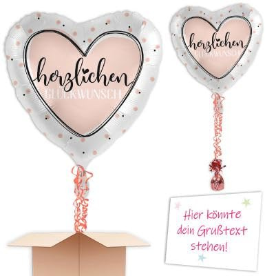 Herz Rosa-Schwarz Heliumballon inkl. Heliumfüllung, Schmuckbänder, Gewicht und Karte mit Wunschtext als Geschenk oder an Wuschadresse senden