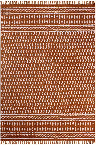 Kelim Läufer, 6 x 20 cm, Rot und Beige, Boho-Läufer, Flachgewebe, Läufer, 0,5 cm, Steinwaschbar, Baumwolle, Teppich, für drinnen und draußen, Läufer für Flur, Treppenhäuser, Korridor