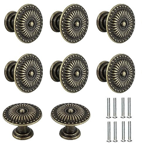 RUNEAY Pomos para muebles vintage de 32 mm, de bronce vintage, para cajones, de metal, estilo vintage, para armarios, cajones, pomos de puerta (8 unidades)