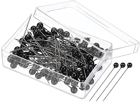 PATIKIL 100 st sömnad pennor 3 cm rak pin med plast pärlformad kula huvud för tyg dekorativa smycken hantverk och sömnad projekt svart
