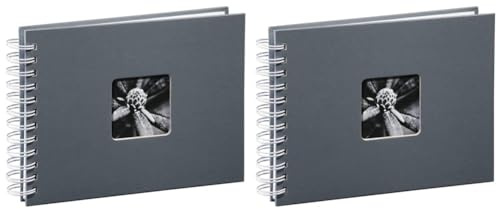 Hama Fotoalbum 24x17 cm (Spiral-Album mit 50 weißen Seiten, Fotobuch mit Pergamin-Trennblättern, Album zum Einkleben und Selbstgestalten) grau (Packung mit 2)